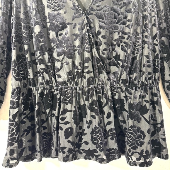 Halogen Babydoll Top Black Velvet Burnout Whimsigoth Floral - Picture 4 of 9